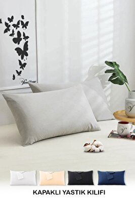 Pamuklu 2'li Yastık Kılıfı 50x70 Cm Düz Gri ürün fotoğrafı