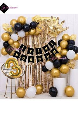 3 Yaş Kral Taçlı Balon Zinciri Doğum Günü Seti Iyi Ki Doğdun Doğum Günü ürün fotoğrafı