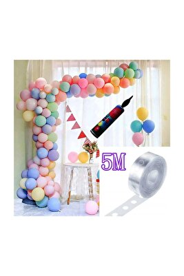 100 Adet Makaron Balon 5 Mt. Balon Zinciri Balon Pompası, Karışık Soft Renk Pastel Balon ürün fotoğrafı