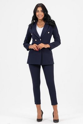 Kadın Blazer Ceket Kemerli Cepli Boru Paça Pantolon Takım ürün fotoğrafı
