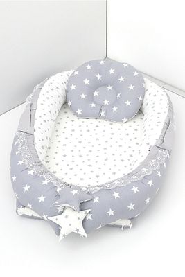 Babynest, Bebek Uyku Yatağı 0-2 Yaş - Pamuk Kumaş - Açık Gri Yıldız ürün fotoğrafı