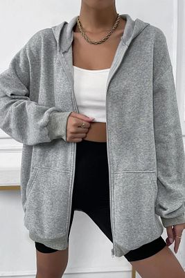 Unisex Gri Oversize Hırka ürün fotoğrafı