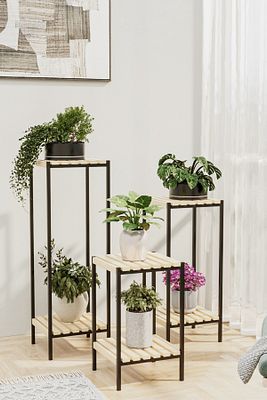 Saksılık 3 Lü Set Ahşap Çiçeklik Dekoratif Lüks Bahçe Mobilyası Saksı Standı Bahçe Balkon Rafı ürün fotoğrafı