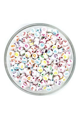 25 Gram- 7 Mm Yassı Sayı Boncuk, Beyaz Üzeri Karışık Renk Sayı Boncuk 1.kalite (25 Gr- 165-170 Adet) ürün fotoğrafı