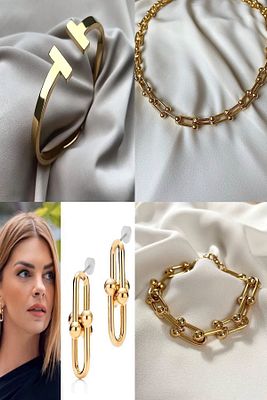 Altın Renk Tiffany Blanca Tifany Kombin Set Kolye, Bileklik, Kelepçe Ve Küpeden Oluşan Kombin Ürün ürün fotoğrafı