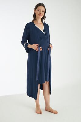 Lacivert Dantel Detaylı Hamile Ve Lohusa Gecelik Takımı ürün fotoğrafı