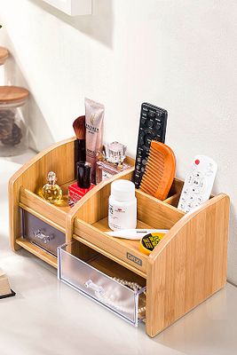 Çok Amaçlı Makyaj Ve Kozmetik Düzenleyici, Bambu Desenli Ahşap Organizer ürün fotoğrafı