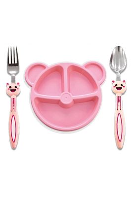 Baby 3 Parça Tavşan Figürlü Çocuk Çatal Kaşık Ve Mama Tabağı Seti (pembe ) ürün fotoğrafı