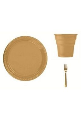 25 Kişilik Parti Seti 25 Adet Gold Tabak Bardak Çatal Seti – Parti Malzemeleri ürün fotoğrafı