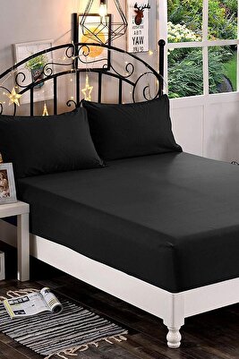 Mer-tim Pamuklu Ranforce Çift Kişilik Lastiksiz Çarşaf Takımı Siyah - 240x260 ürün fotoğrafı