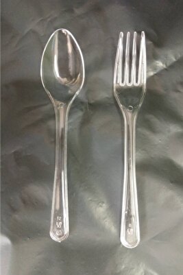 Plastik Kaşık Ve Çatal Seti 200 Adet Eko Şeffaf Çatal Kaşık ürün fotoğrafı