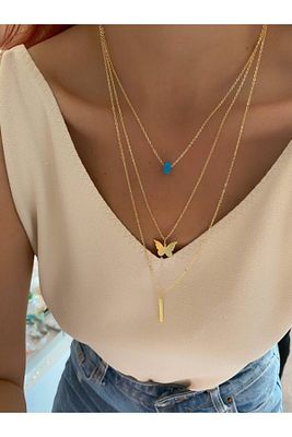 Premium Pul Kelebek Kolye Üçlü Gold ürün fotoğrafı