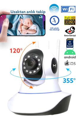 Kablosuz Wifi Bebek Izleme Kamerası 3 Antenli Gece Görüşlü 1080p Full Hd 3 Mp ürün fotoğrafı