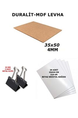 1 Adet 35x50 Cm 4mm Duralit , 2 Adet 32 Mm Klips Ve 20 Adet 35x50 Cm Beyaz Bristol 210 gr ürün fotoğrafı