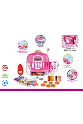 Mikrofonlu Işıklı Ve Sesli Oyuncak Kasa Yazar Kasa Oyuncak Market Kasası Pembe ürün fotoğrafı