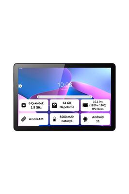 Tab M10 (3rd Gen) 4GB + 64GB 10.1" Wi-Fi Gri Tablet - ZAAG0003TR (Lenovo Türkiye Garantili) ürün fotoğrafı