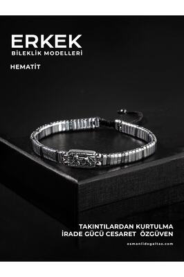SERTİFİKALI HEMATİT DOĞAL TAŞLI ÖRGÜ 925 AYAR GÜMÜŞ TASARIM BİLEKLİK (ASLAN SEMBOLLÜ) ürün fotoğrafı