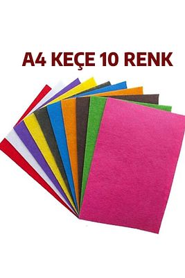 Keçe Karışık Renk 10 Adet - A4 Boyutunda 20x30 Cm. ürün fotoğrafı