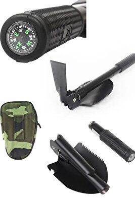 Pusulalı Portatif Katlanır Kazma Kürek Set Bahçe Ve Kamp Küreği Siyah ürün fotoğrafı