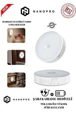 Hareket Sensörlü Usb Şarjlı Led Beyaz Işık Lamba ürün fotoğrafı