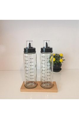 Damlatmaz Akıllı Ahşap Standlı 3 Parça Cam Yağlık Seti 500 ml ürün fotoğrafı