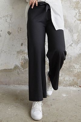 Beli Kuşaklı Bol Scuba Pantolon - Siyah ürün fotoğrafı
