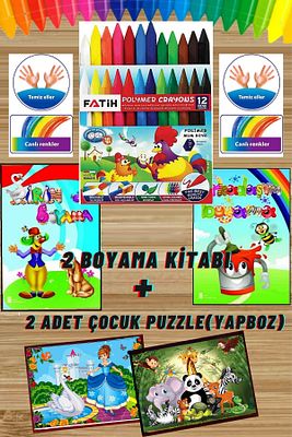 Çocuklar Için 2 Boyama Kitabı-silinebilen Mum Boya- 2 Yapboz ürün fotoğrafı