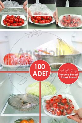 100 Adet Pratik Tazeliği Koruyan Tencere ve Tabak Bonesi | Çok Amaçlı Kapak Gıda Bonesi Strech Kapak ürün fotoğrafı