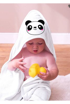%100 Pamuk Bebek Havlu Kundak - Bebek Banyo Havlusu 75x75cm Panda Desenli ürün fotoğrafı