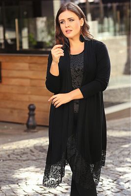 Kadın Siyah Etekucu Dantel Hırka M9265 ürün fotoğrafı