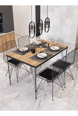 80x120 Tekir 4 Kişilik Yemek Masası Takımı-mutfak Masası Takımı-ceviz Oval Kenar ürün fotoğrafı