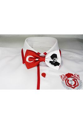 Atatürk Türk Bayraklı Kırmızı Beyaz Çocuk Saten Tören Günü Özel Gün Pratik Lastikli Papyon ürün fotoğrafı