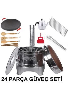 24 Parça Krom Güveç Seti Toprak Tandır Kavurma Sacı Soba Çaydanlık Mangal Çaydanlık şişler ürün fotoğrafı