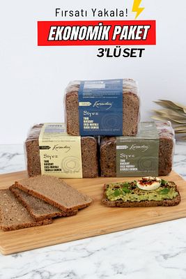 %100 Siyez Ekşi Mayalı Ekmekler 3'lü Seçim 3x500gr (TAHILLI-SADE-CEVİZLİ) ürün fotoğrafı