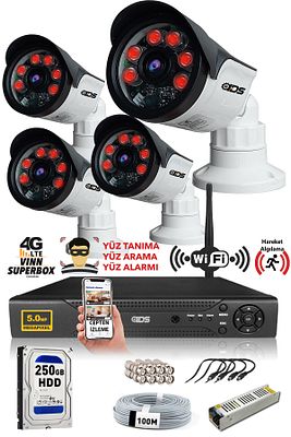 - 4 Kameralı 5mp Sony Lensli 1080p Fullhd Güvenlik Kamerası Sistemi - Cepten Izle - 250dış ürün fotoğrafı