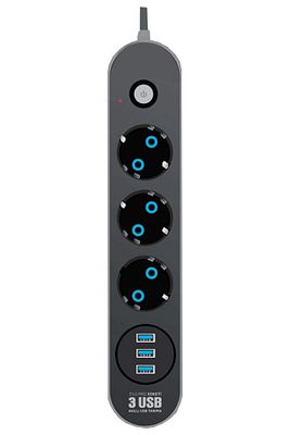 Akım Korumalı Grup Priz ve 3'lü USB Şarj Aleti 2500 Watt ürün fotoğrafı