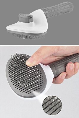 ® Kedi Köpek Tüy Toplayıcı Kendini Temizleyebilen Ergonomik Saplı Kullanımı Rahat Tarak Gri ürün fotoğrafı