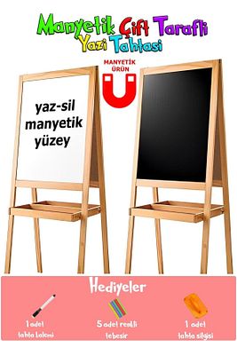 Manyetik Çocuk Yazı Tahtası Ahşap Çift Taraflı 45x100 ürün fotoğrafı