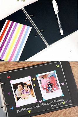 Klaket Kapaklı Siyah Yapraklı 20 Yaprak Fotoğraf Albümü Anı Defteri Beyaz Kalem Ve Renkli Sticker ürün fotoğrafı
