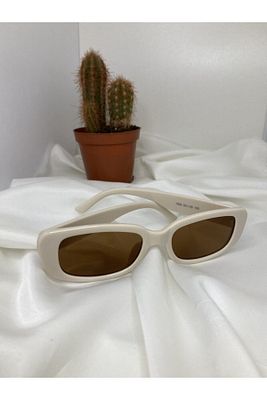 Unisex Vintage Güneş Gözlüğü Krem Renk ürün fotoğrafı