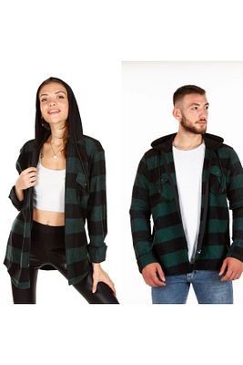 Kapüşonlu Fermuarlı Unisex Oduncu Gömleği ürün fotoğrafı
