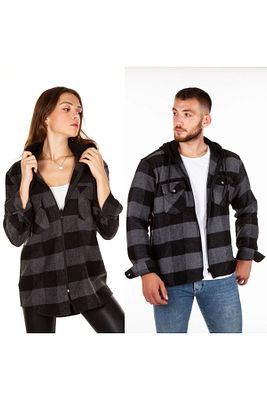 Kapüşonlu Fermuarlı Unisex Dama Desen Oduncu Gömleği ürün fotoğrafı
