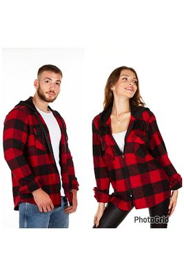Kapüşonlu Fermuarlı Unisex Oduncu Gömleği ürün fotoğrafı