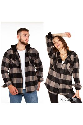 Kapüşonlu Fermuarlı Unisex Akrilik Oduncu Gömleği ürün fotoğrafı