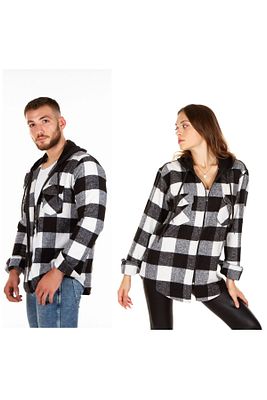 Kapüşonlu Fermuarlı Unisex Akrilik Oduncu Gömleği ürün fotoğrafı
