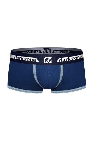 Short Navy Blue Men's Boxers with Gray Piping