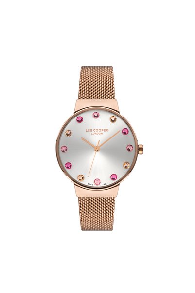 Women's Watch, with Stones, Silver Dial, Rose Case, Mesh Rose Strap, Quartz, 3Atm, Lc07307.430