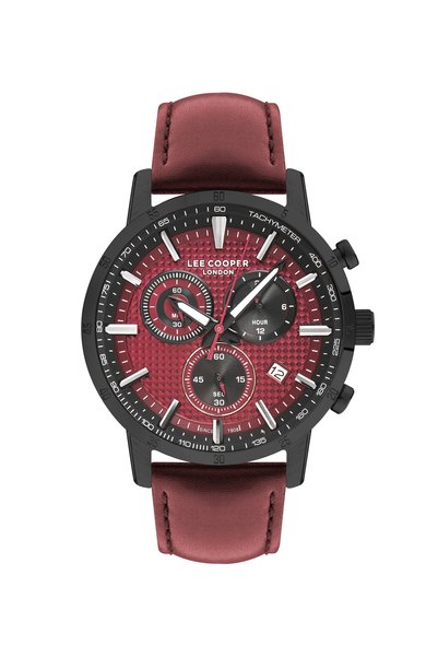 Men's Watch, Red Dial, Black Case, Red Leather Band, Multifunction, 5Atm, Lc07877.688