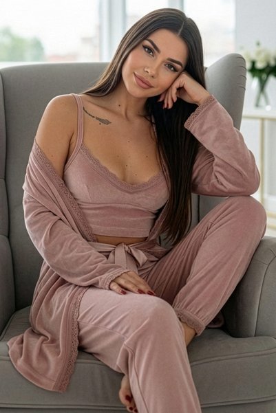 Powder Crop Exclusive Velvet Robe Women's Pajama Set