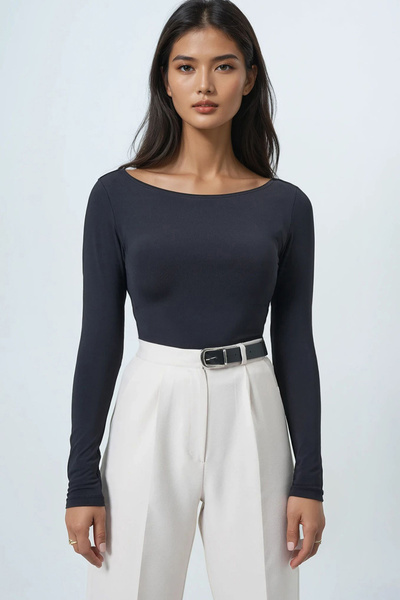 Black Boat Neck Basic Blouse Alc-X14395